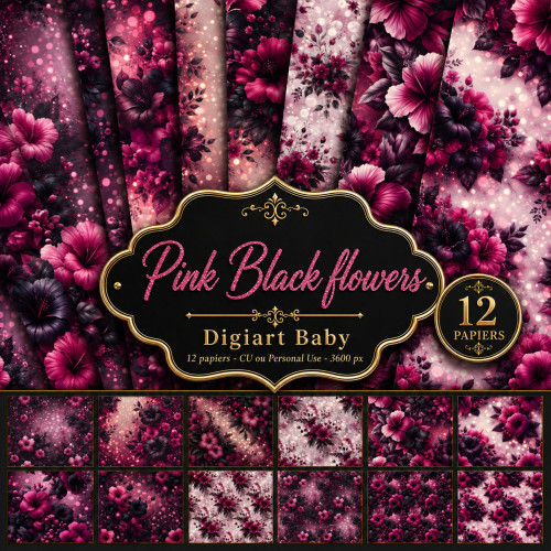 Papier pink black flowers Papier pink black flowers